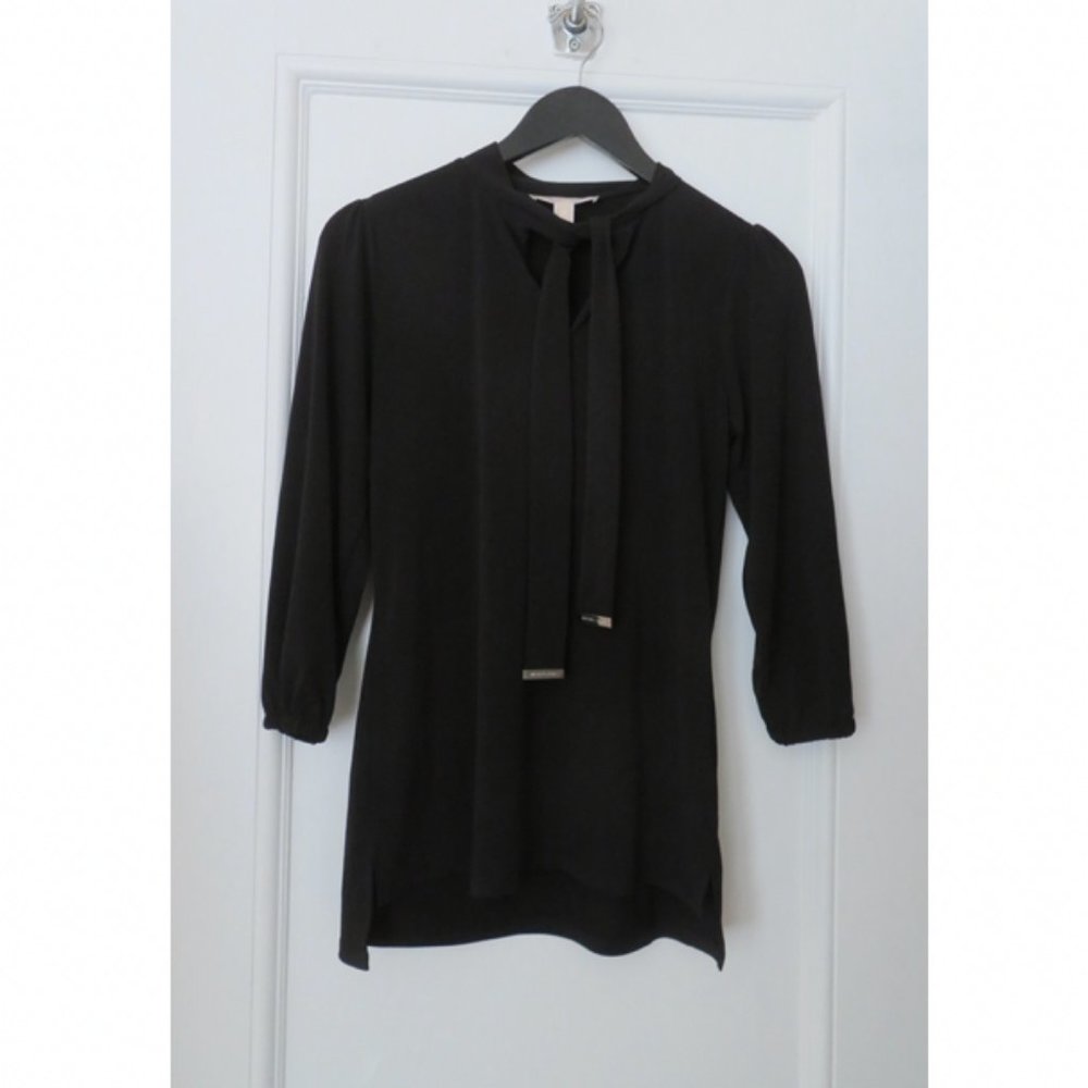 Michael Kors Tie Neck Blouse | Black & Silver | Size XS